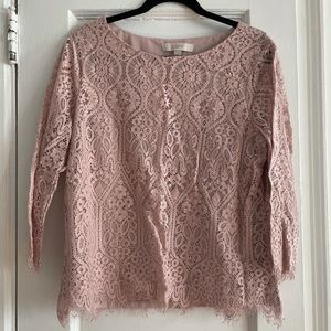 Loft Blush Eyelash Lace Blouse